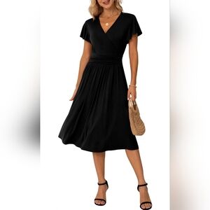 GRECERELLE Spring Summer Dress for Women Casual Ruffle Short Sleeve Wrap V-Neck